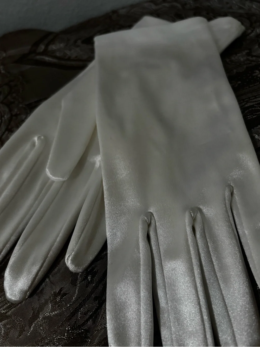 Classic Pearl White Satin Evening Gloves